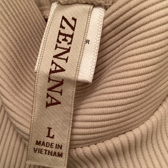 Women's Cream Ribbed Half-Zip Pant Set, L. Wide legs, stretch NEW - Picture 12 of 12